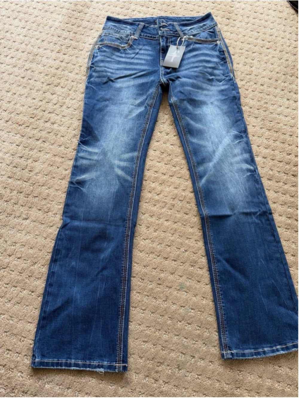 Flamingals Mid Rise Distressed Bootcut Jeans Mid Blue L